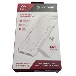 R1-OB Zagg mophie Essentials Kit Case 30W Charger Screen Prote iPhone 15 Pro Max